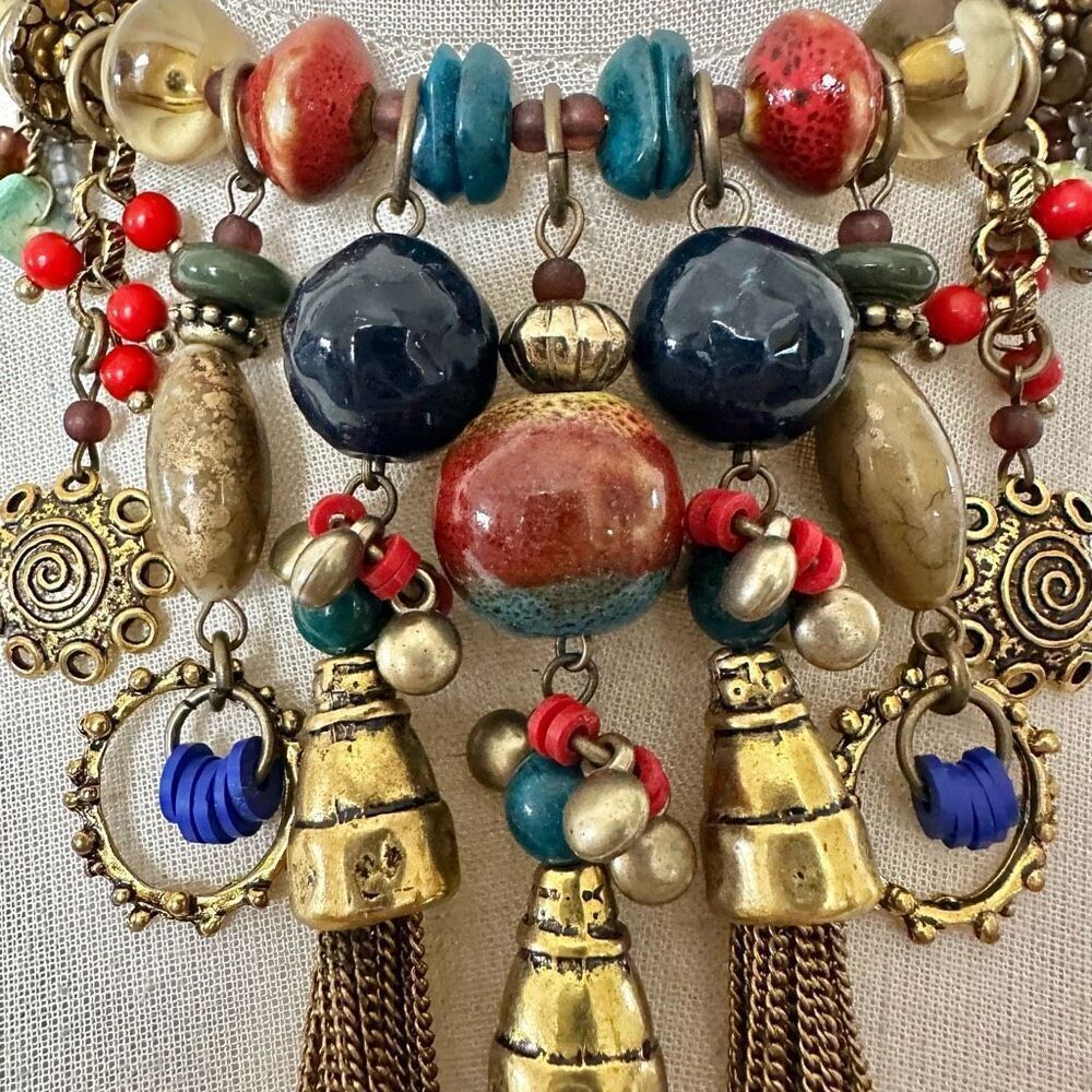 Vintage Treska wrap around beaded chain tassel choker necklace - Picture 3 of 11